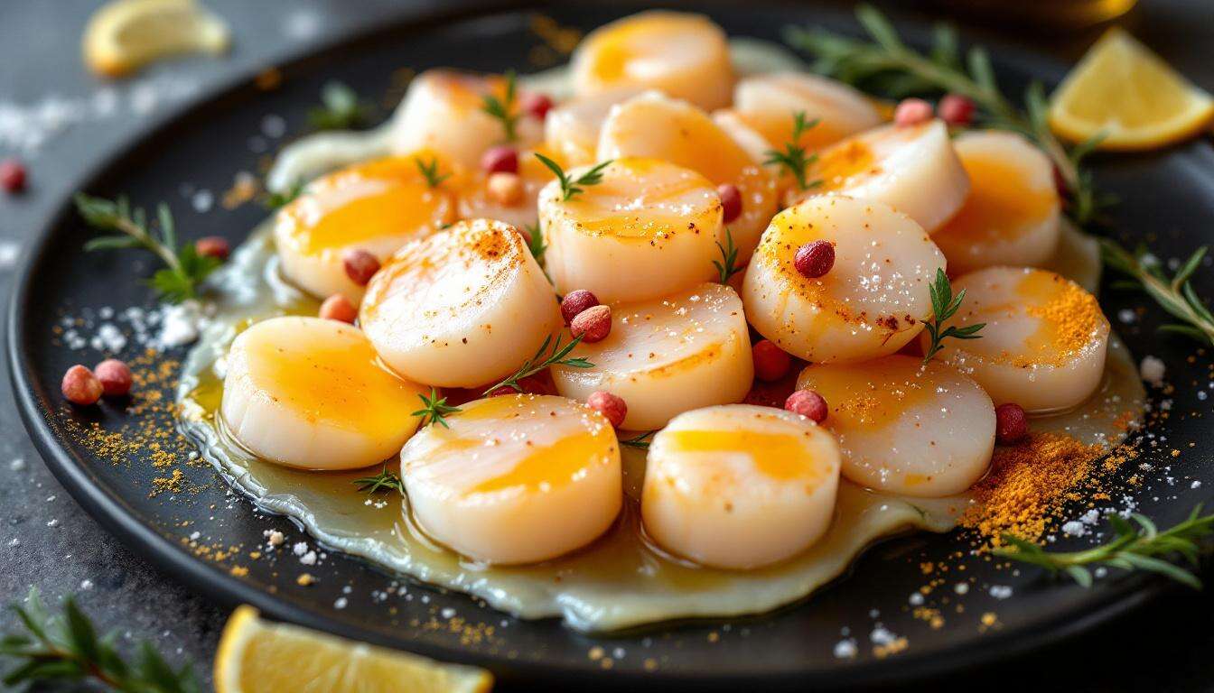 Carpaccio de Saint-Jacques aux agrumes : l'entrée poids plume avant la dinde