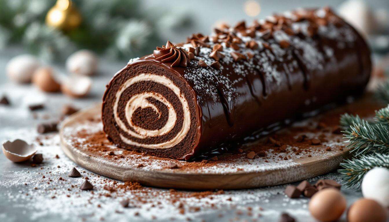 Bûche de Noël ultra gourmande à petit prix : ganache fondante, génoise cacao et un effet waouh assuré au dessert