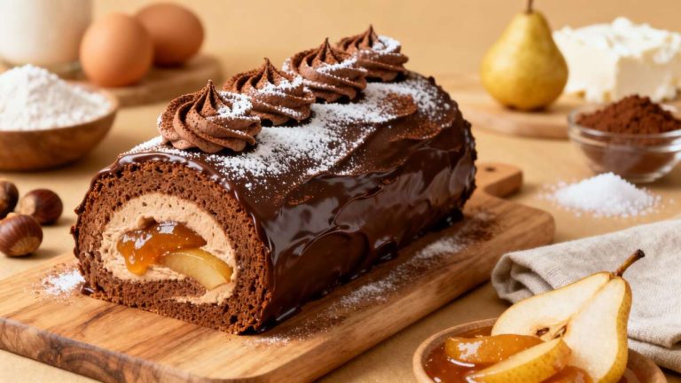 Bûche de Noël aux marrons et à la poire : une recette de roulé facile et raffinée pour un réveillon tout en douceur